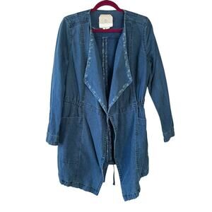Anthropologie Hei Hei Blue Chambray Linen Blend Open Front Jacket Size Small
